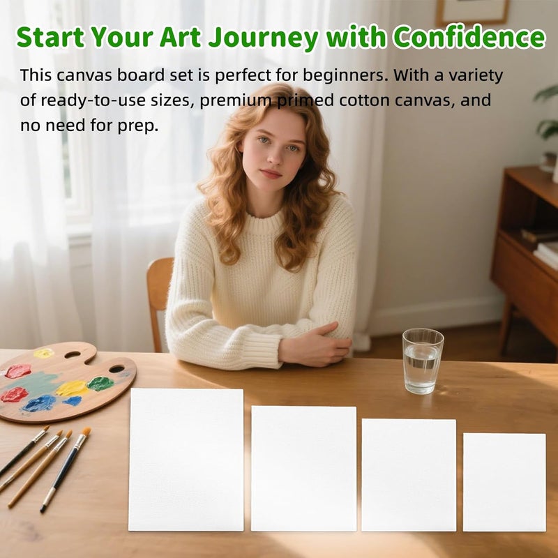 FROM ONE 24PK Canvas Boards for Painting –4 Sizes (5x7'' 8x10'' 9x12'' 11x14'') –100% Cotton Gesso Pre-Primed Canvas for Acrylic, Oil, Watercolor, Gouache | Art Supplies for Beginner & Artists & Student - Image 4